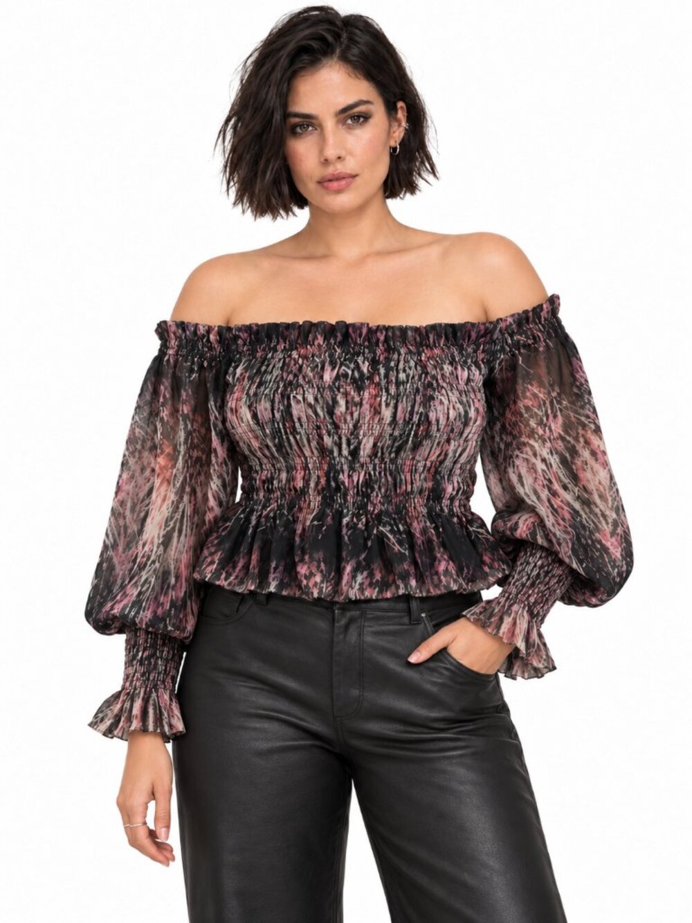 AllSaints Lara Pembury Top Pink Black Size US 10 Party Smocked Date Night